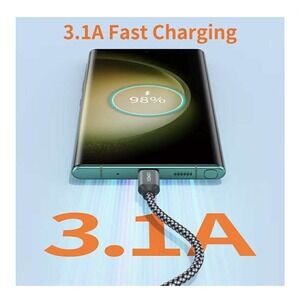 JMXO 3.1A USB C Fast Charging Cable Braided Nylon For Samsung Galaxy S23 S22